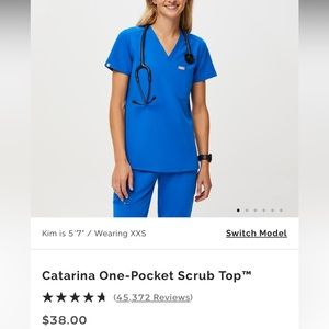 FIGS scrubs Catarina One Pocket Scrub Top Size L Royal Blue